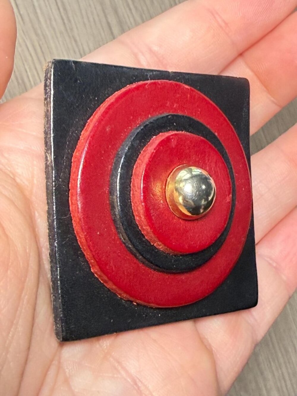 Brutalist Style Brooch Red Black Geometric 3D Handmade 2 inches - Picture 4 of 7